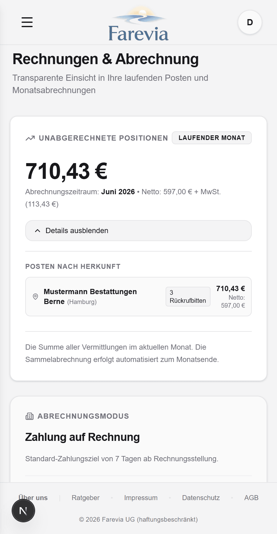 Detaillierte Rechnungsübersichten